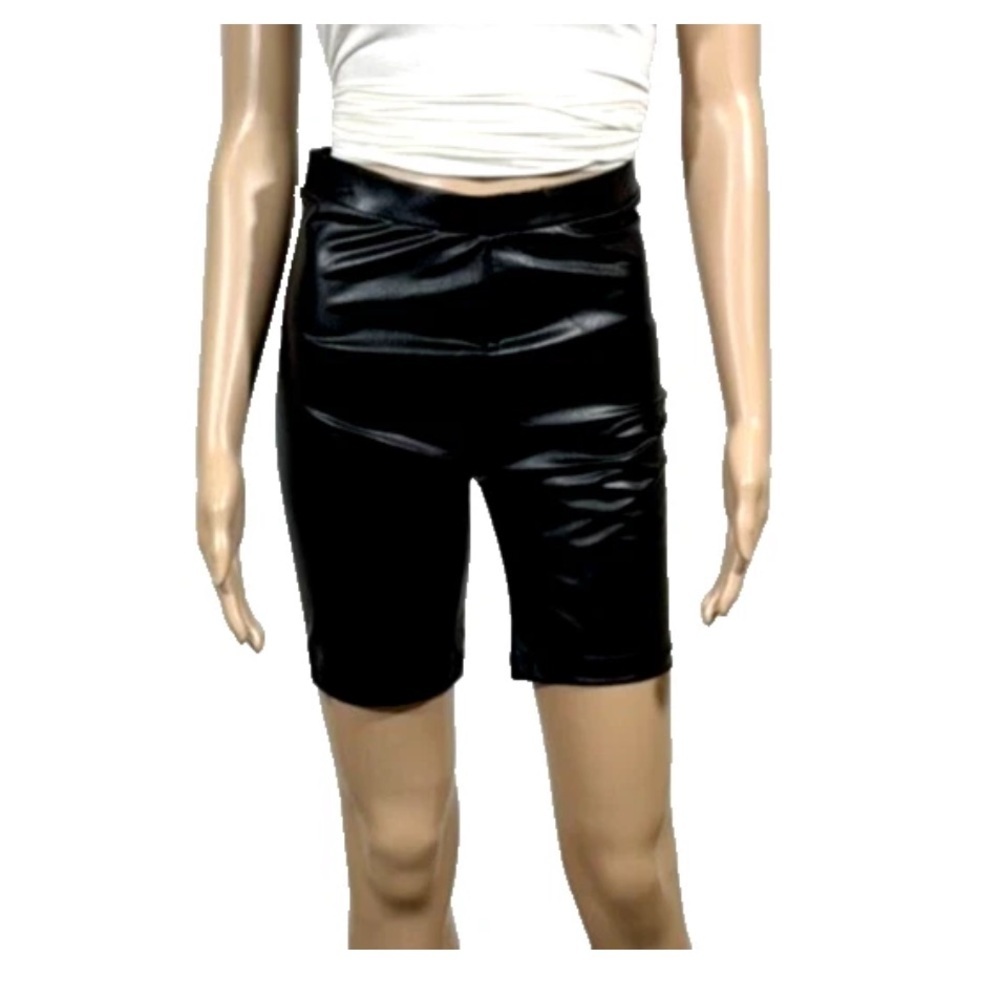 American Eagle Highest Rise Black Bike Faux Leather Shorts Womens M